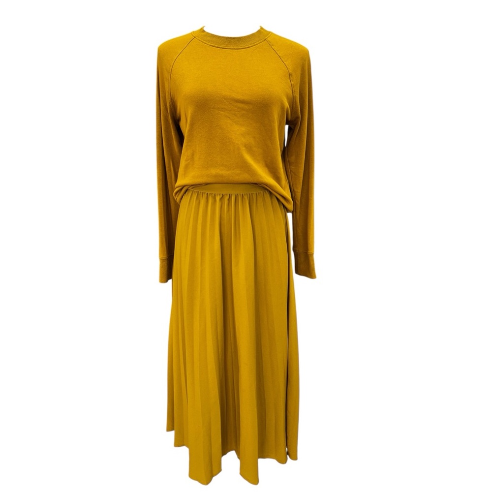 a new day Mustard Yellow Pleated Midi Skirt with Matching Sweatshirt Top - Picture 2 of 11